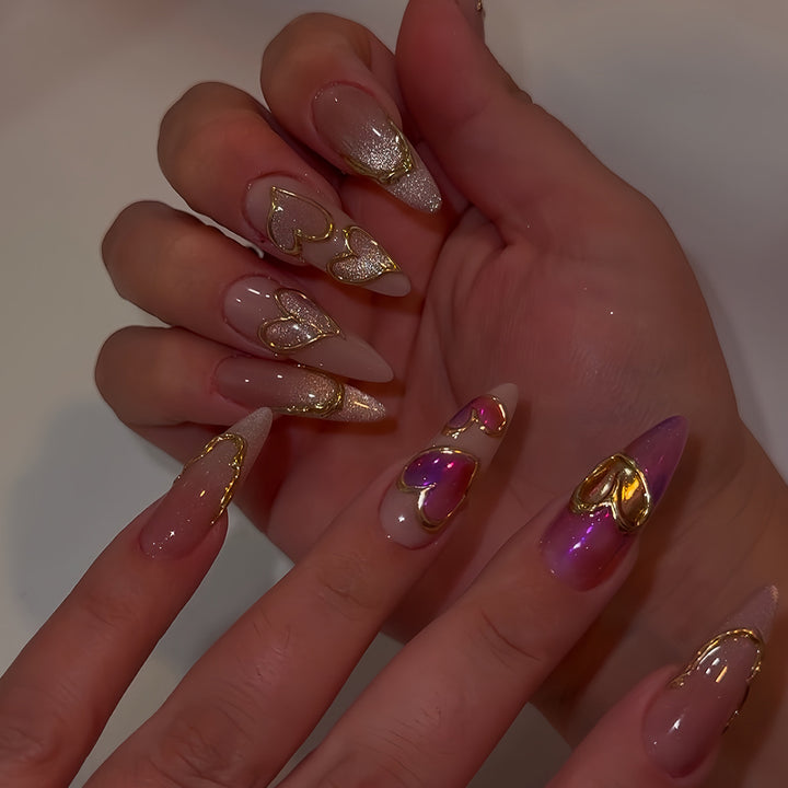 Heart-Embellished Acrylic Press-On Nails Kalsten