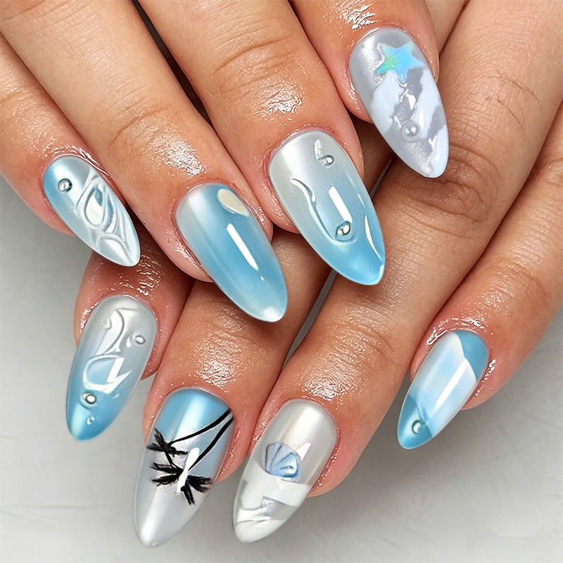 Acrylic nail set with elegant water and marine motifs Kalsten