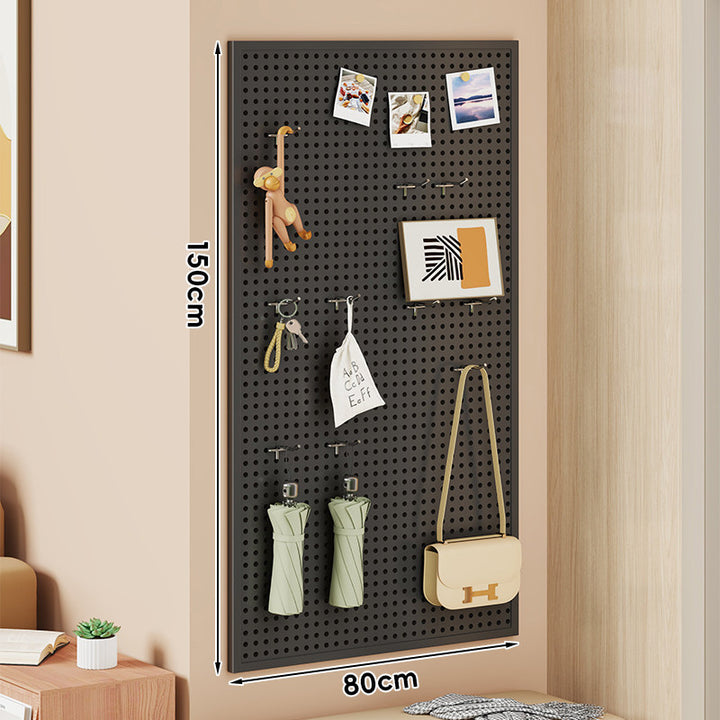 Wall-Mounted Perforated Pegboard Organizer Panel with Modular Hooks