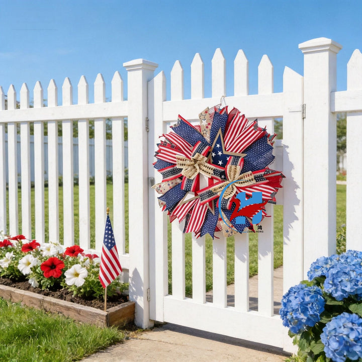 Unisex nan handcrafted patriotic star wreath with layered wooden stars, burlap ribbons and wired accents Kalsten