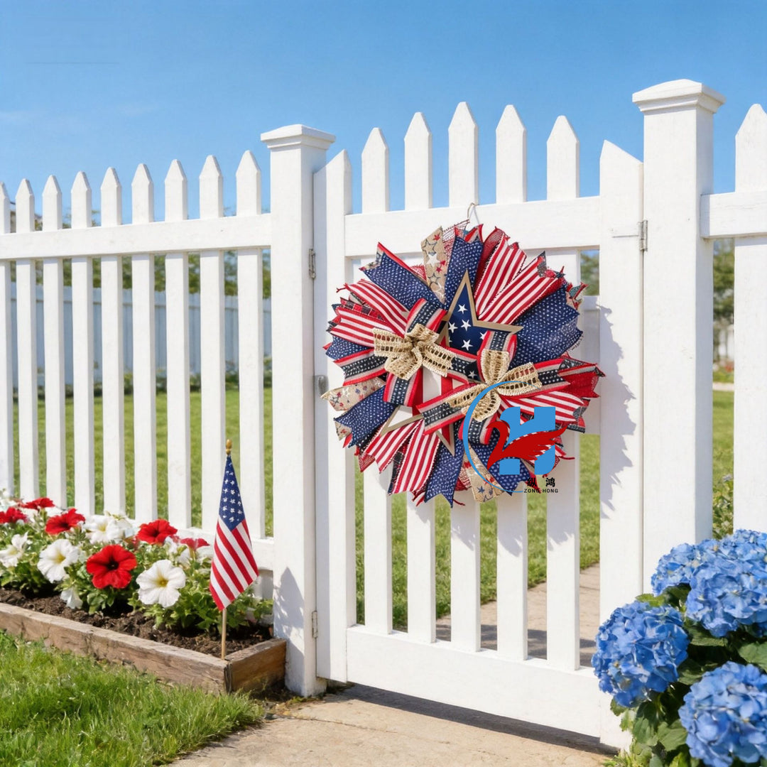 Unisex nan more patriotic front door wreath made of wood and jute ribbon with layered star and bow details Kalsten