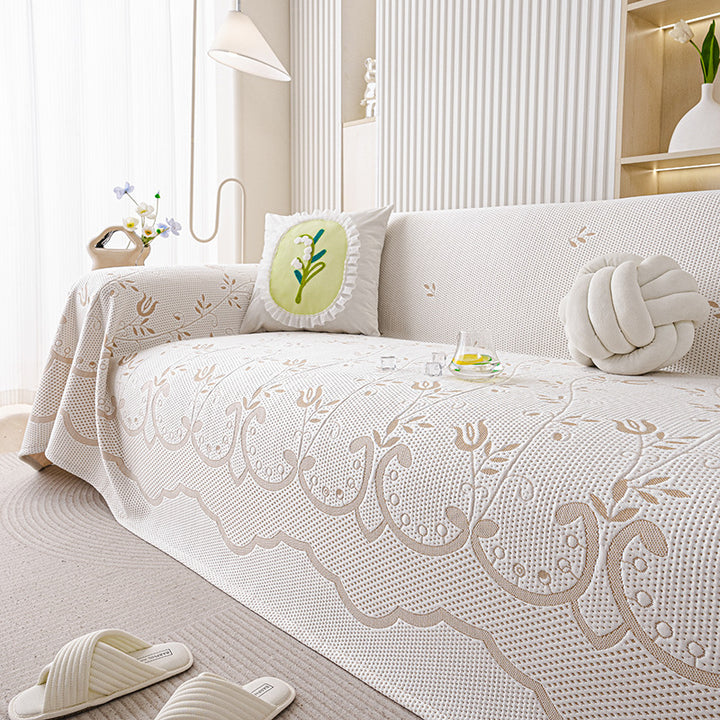 Elegant Floral Embroidered Sofa Throw