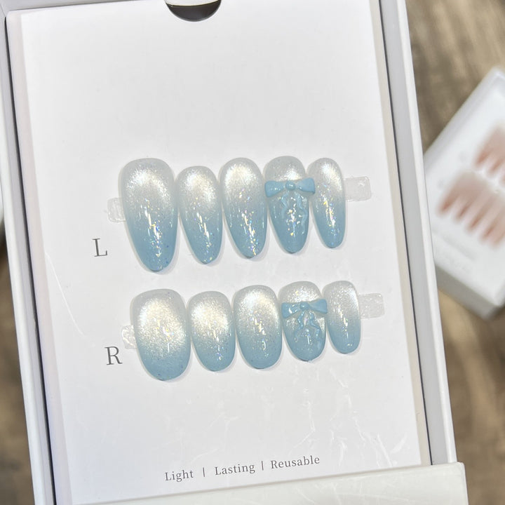 Sparkling Press-On Nail Art Set with Bow Accents Kalsten