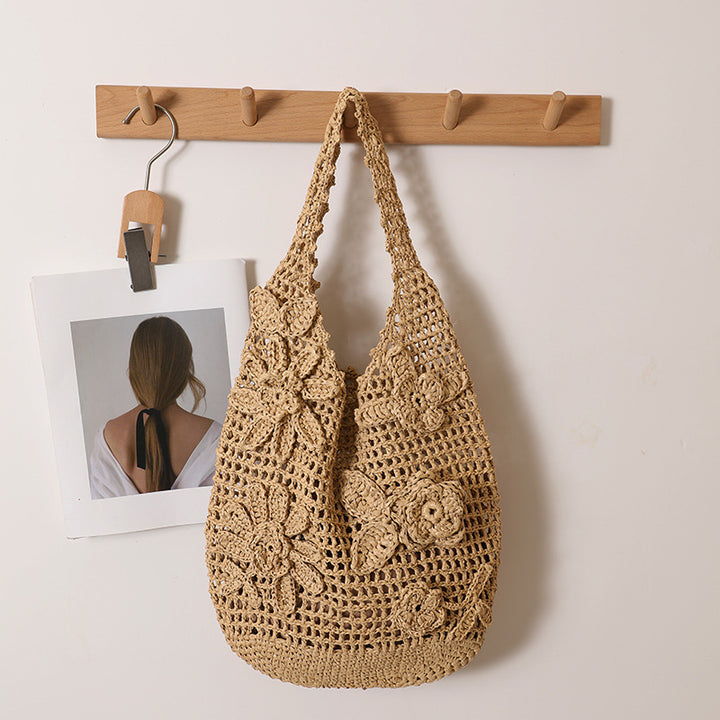 Crocheted shoulder bag with floral appliqués Kalsten