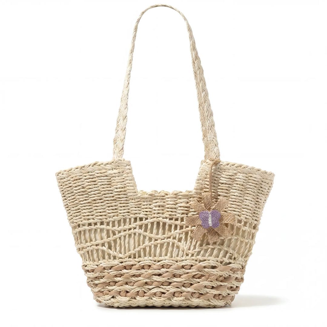 Handwoven straw bag with unique flower detail Kalsten