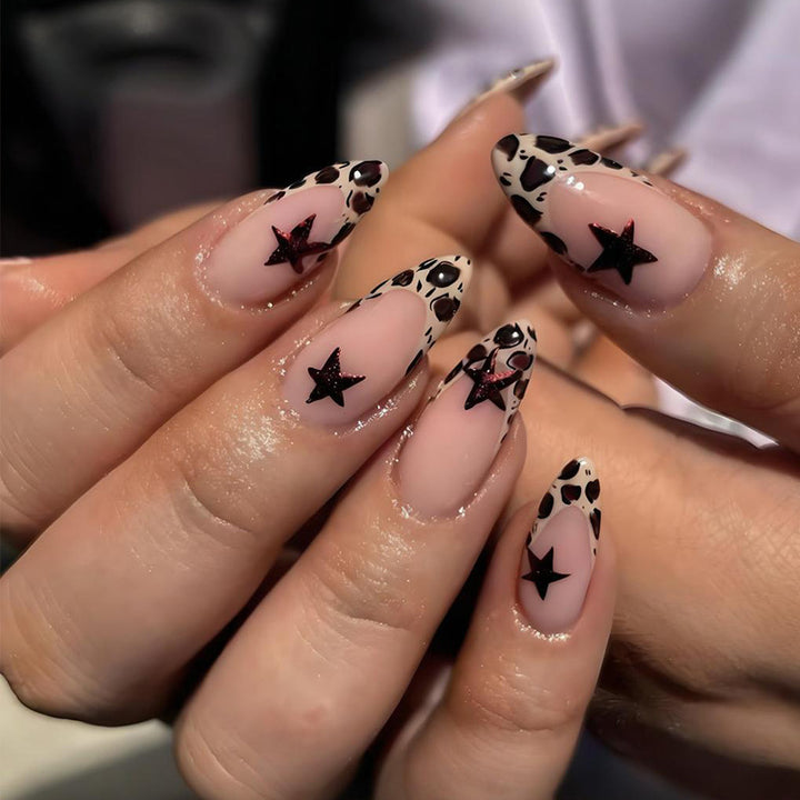 Acrylic nail set with trendy star and leopard pattern Kalsten
