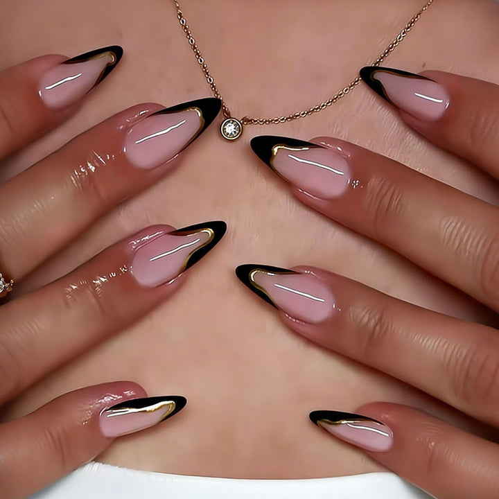 Acrylic nail set with elegant black-and-white lace accent Kalsten