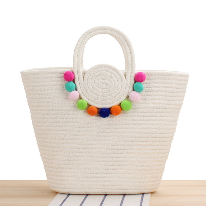 Playful beach bag with colorful pompom decor Kalsten