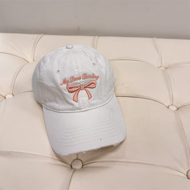 Women's Distressed Cotton Baseball Cap with Bow Embroidery Kalsten