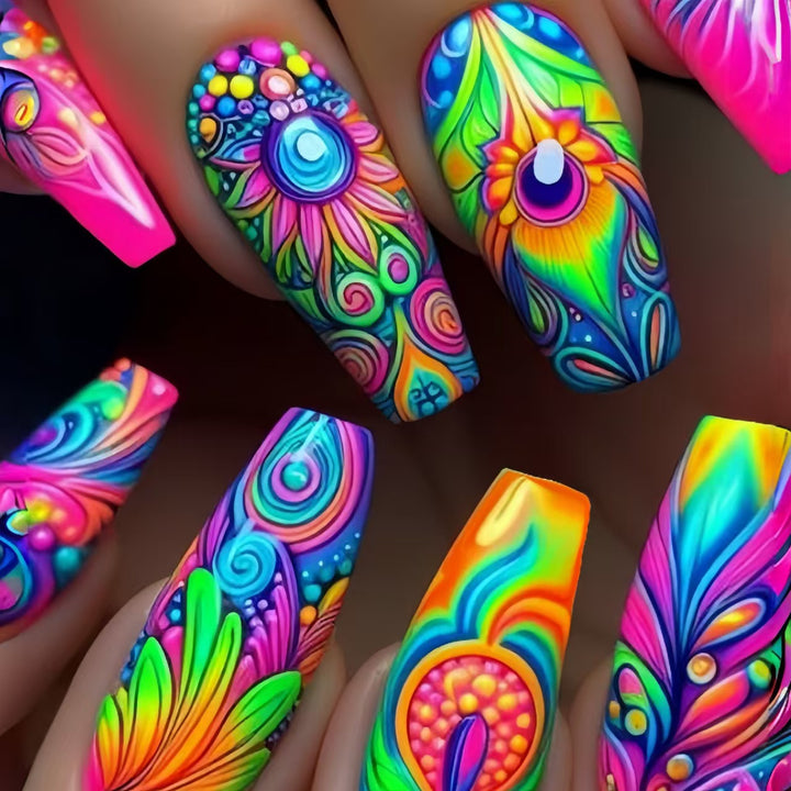 Artificial Nails In Creative and Colorful Flower Pattern Kalsten