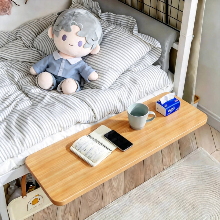 Clamp-On Floating Bedside Shelf with Bamboo Top and Slim Profile