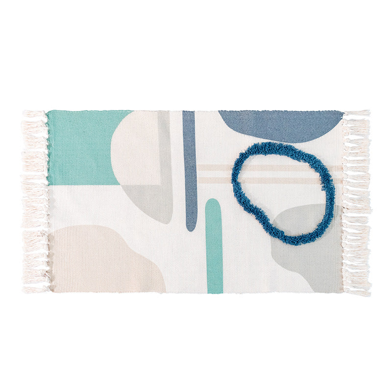 decorative woven bathroom runner with botanical jacquard pattern and fringes Kalsten