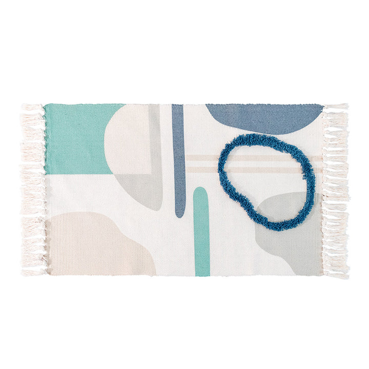 decorative woven bathroom runner with botanical jacquard pattern and fringes Kalsten