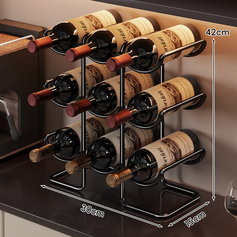 Countertop Six-Bottle Metal Wine Rack Organizer with Stacked Horizontal Holders