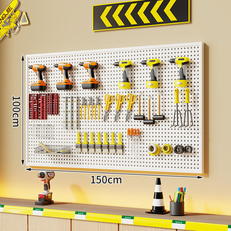 Wall-Mounted Perforated Metal Tool Pegboard Organizer with Magnetic Strip and Multi Hooks