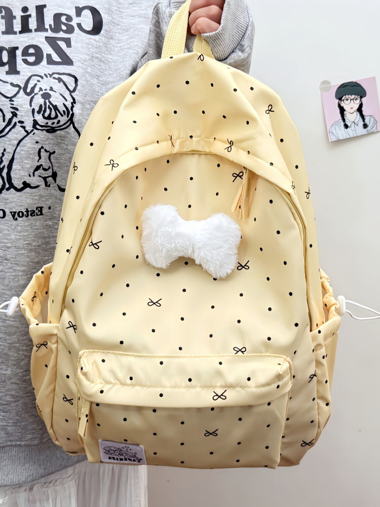 Cute Polka Dot Backpack with Plush Bow Kalsten