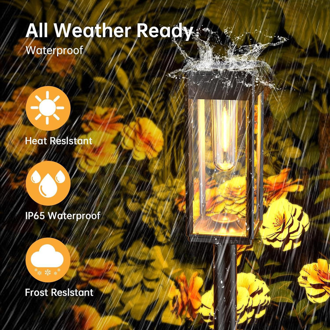 Weatherproof Garden Post Lantern With Vintage Filament-Style Bulb And Tempered Glass Panels Kalsten
