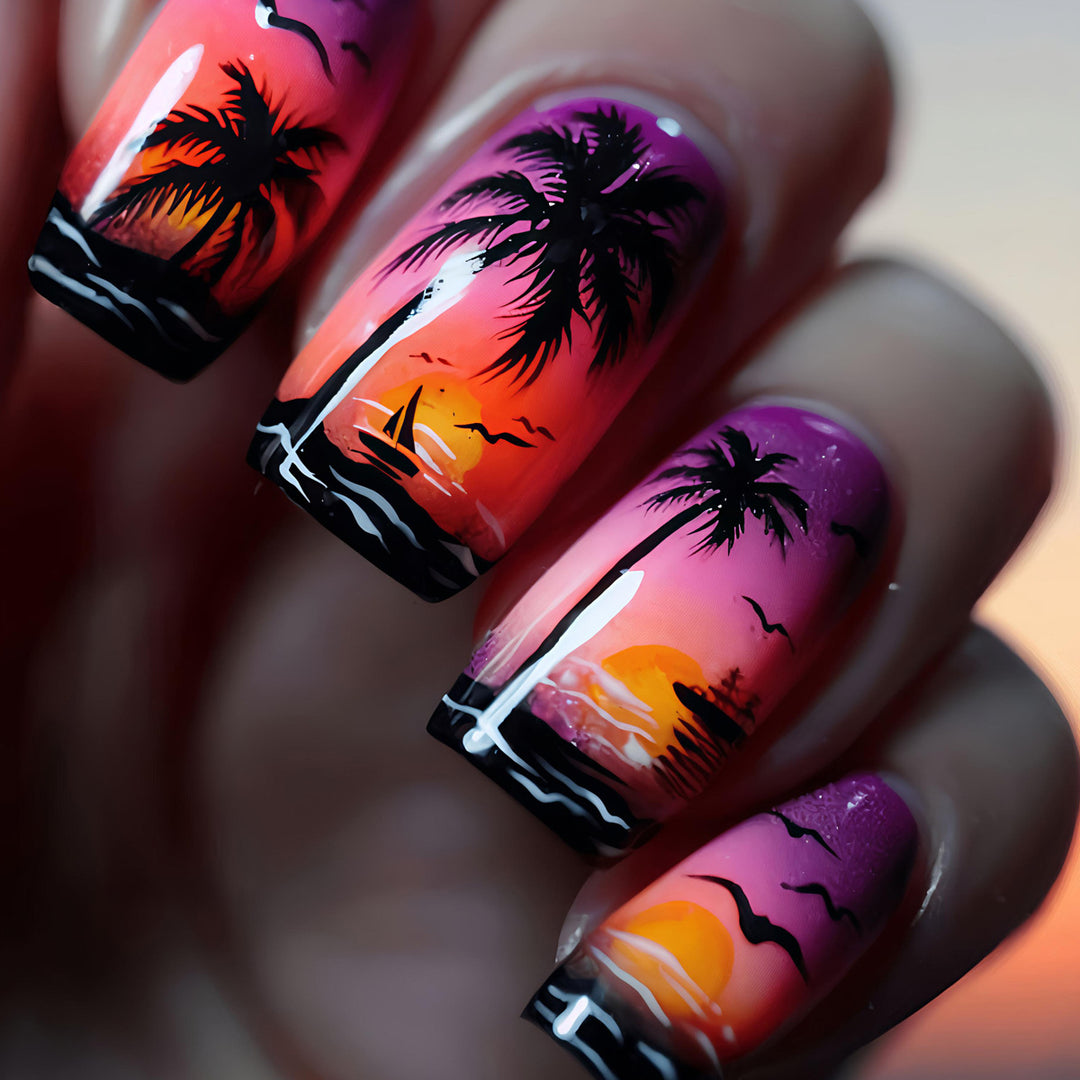 Artificial nails with tropical beach motif Kalsten