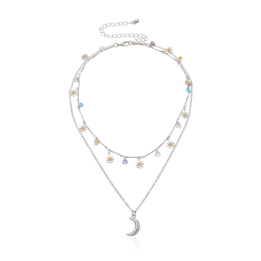 Layered Moon and Daisy Pendant Necklace Kalsten