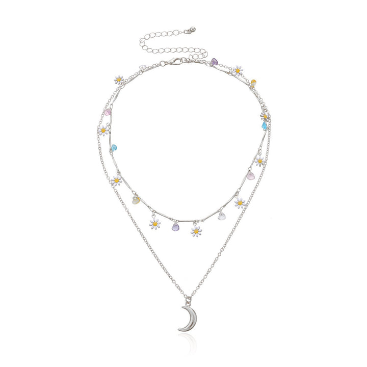 Layered Moon and Daisy Pendant Necklace Kalsten