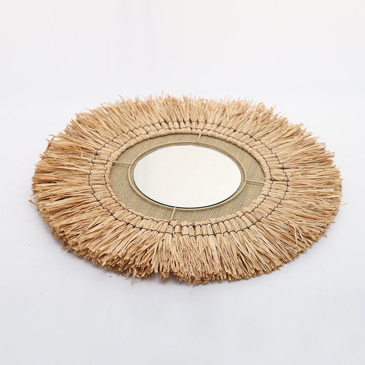 Decorative wall mirror with natural rattan frame Kalsten