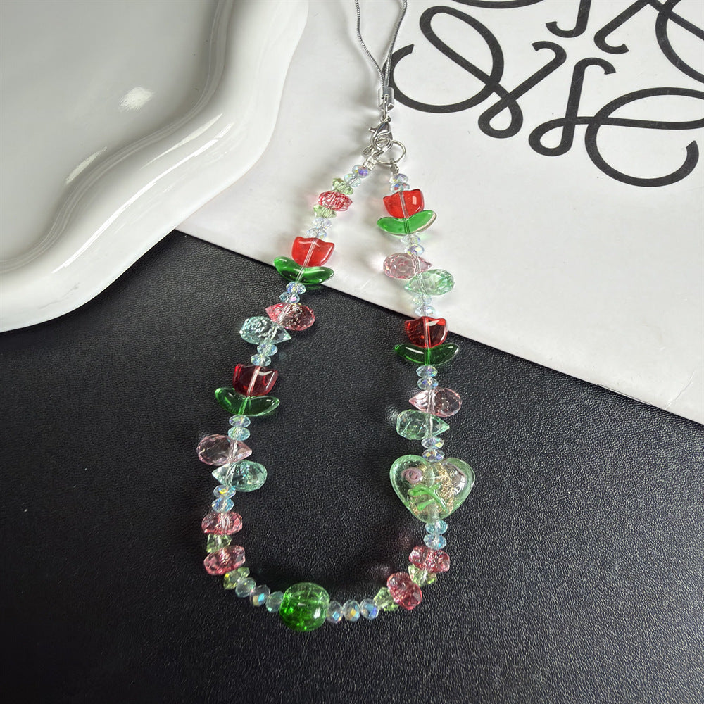Floral Beaded Phone Lanyard Kalsten