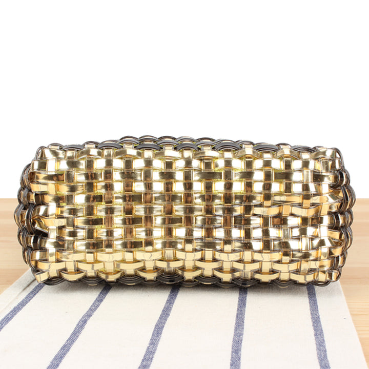Shoulder bag made of handwoven synthetic material with fashionable sliding mechanism Kalsten