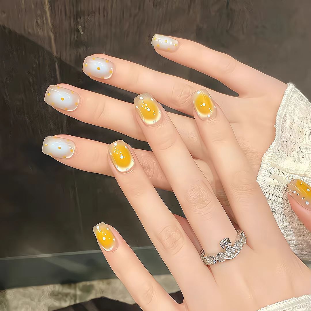 Artistic Press-On Nail Set with Whimsical Dot Designs Kalsten