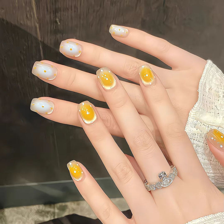 Artistic Press-On Nail Set with Whimsical Dot Designs Kalsten