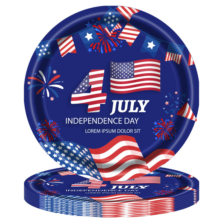 Unisex disposable paper plate with patriotic Statue of Liberty and stars and stripes design, sturdy wide rim Kalsten