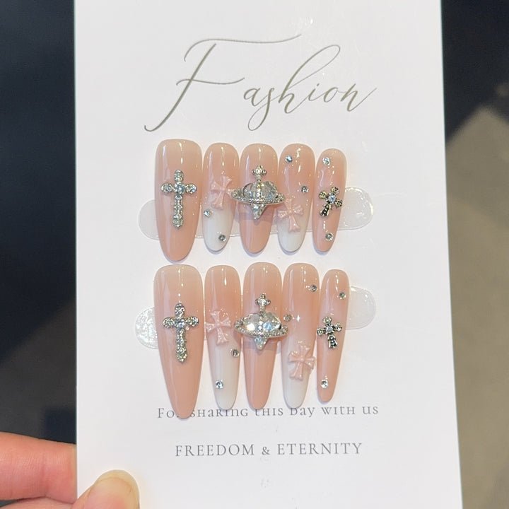 Acrylic nails with rhinestone embellished accents Kalsten