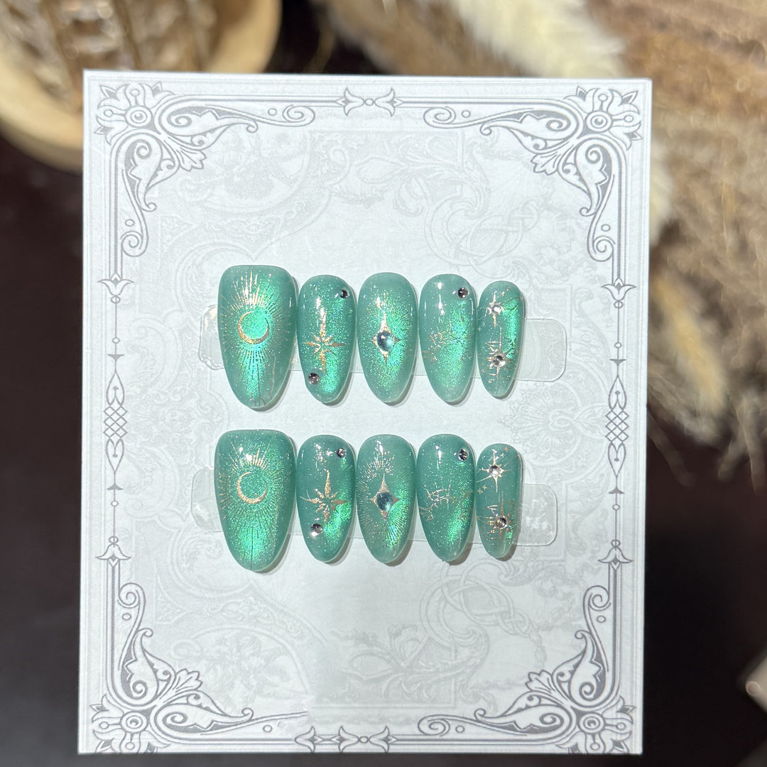 Decorative Press-On Nail Set with Celestial Accents Kalsten