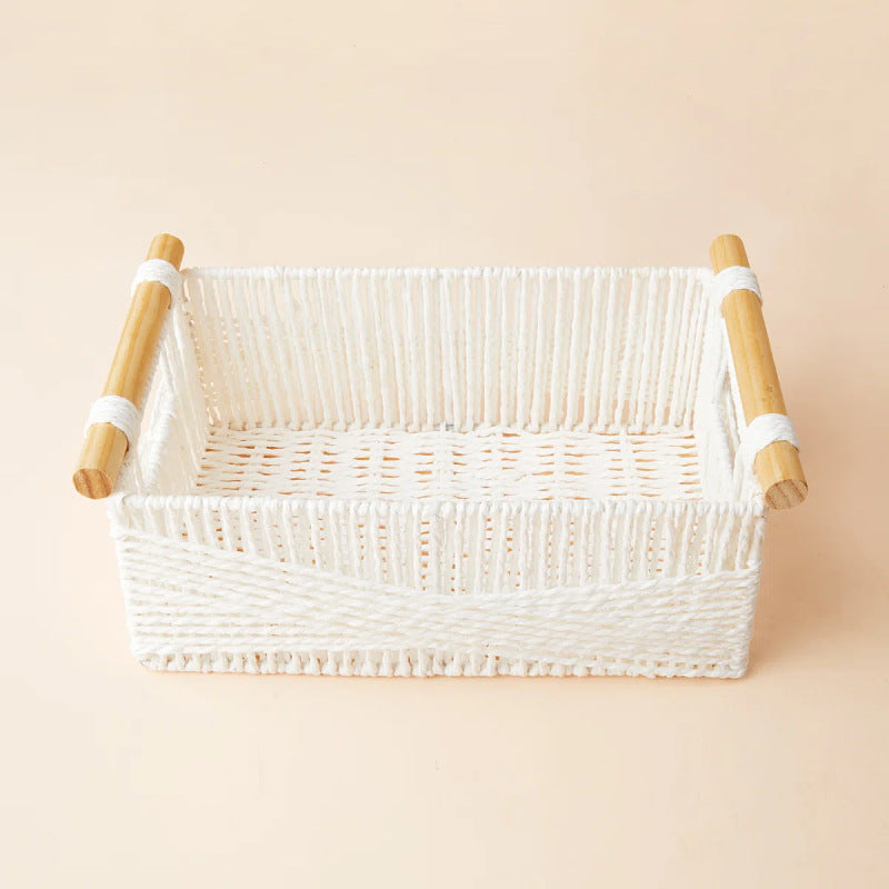 Handwoven Storage Basket with Wooden Handles Kalsten