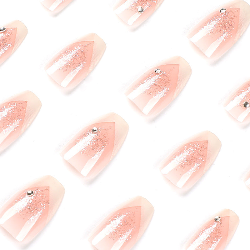 Elegant Artificial Nails with Glitter and Romantic French Tip Kalsten