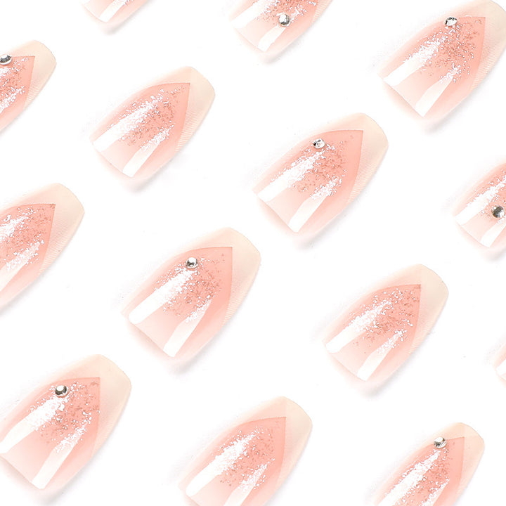 Elegant Artificial Nails with Glitter and Romantic French Tip Kalsten