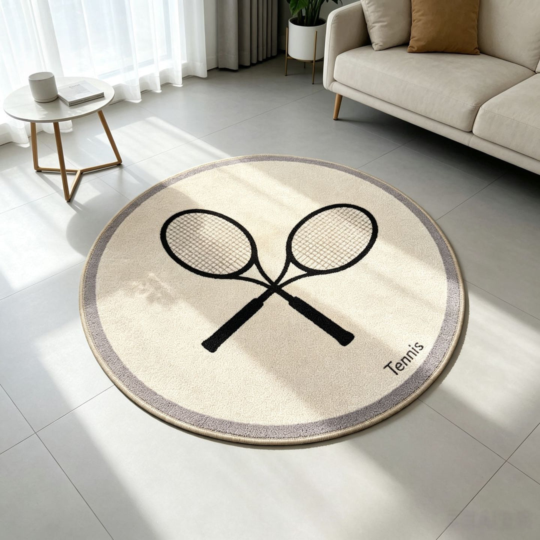 Tennis-Themed Round Area Rug