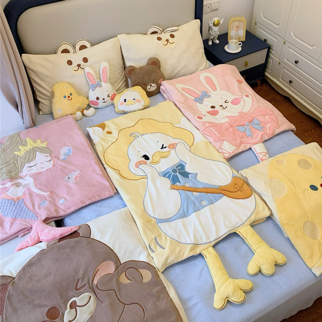 Children's bedding set with appliquéd ballerina bunny, soft microfiber and decorative pillow