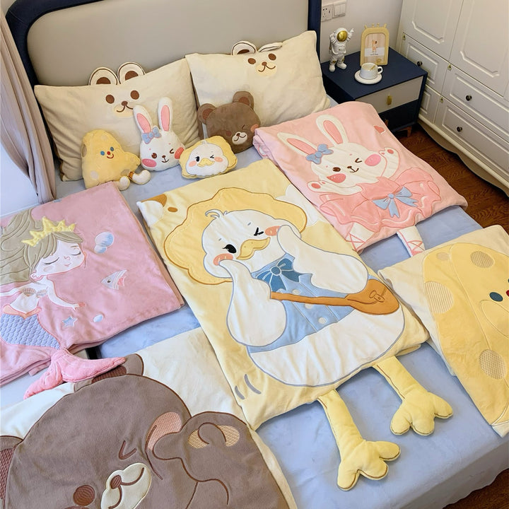 Children's bedding set with appliquéd ballerina bunny, soft microfiber and decorative pillow