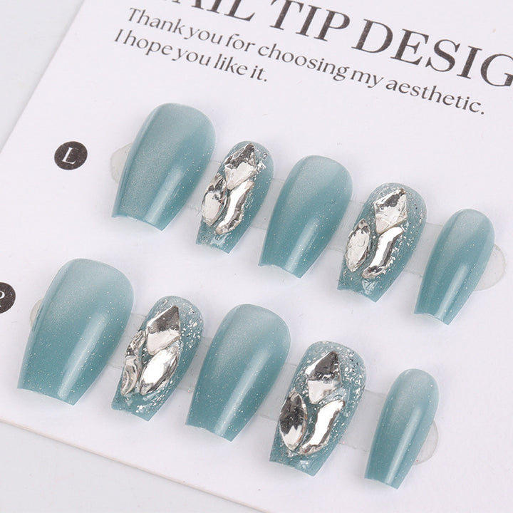 Elegant Press-On Nail Set with Gem Accents