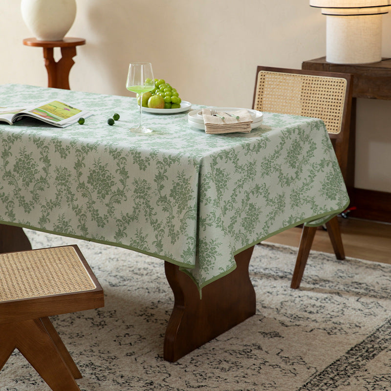Rectangular jacquard-woven tablecloth with floral damask look and reinforced hem edge Kalsten