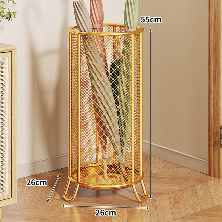 Cylindrical Mesh Umbrella Stand with Elevated Legs and Drain Tray