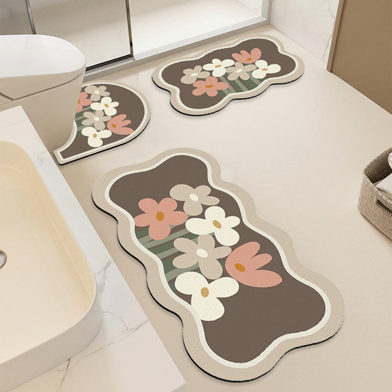 Floral Patterned Bath Mat Set