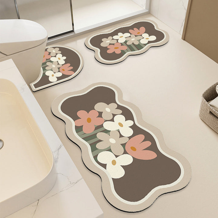 Floral Patterned Bath Mat Set