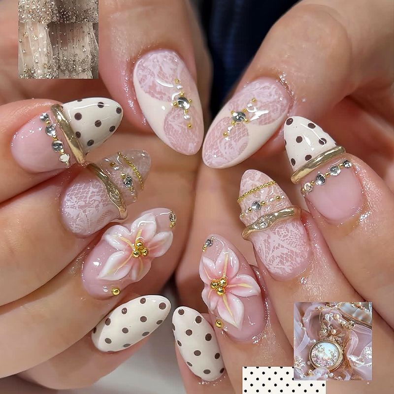 Elegant Floral Lace Design Press-On Nail Tips Kalsten