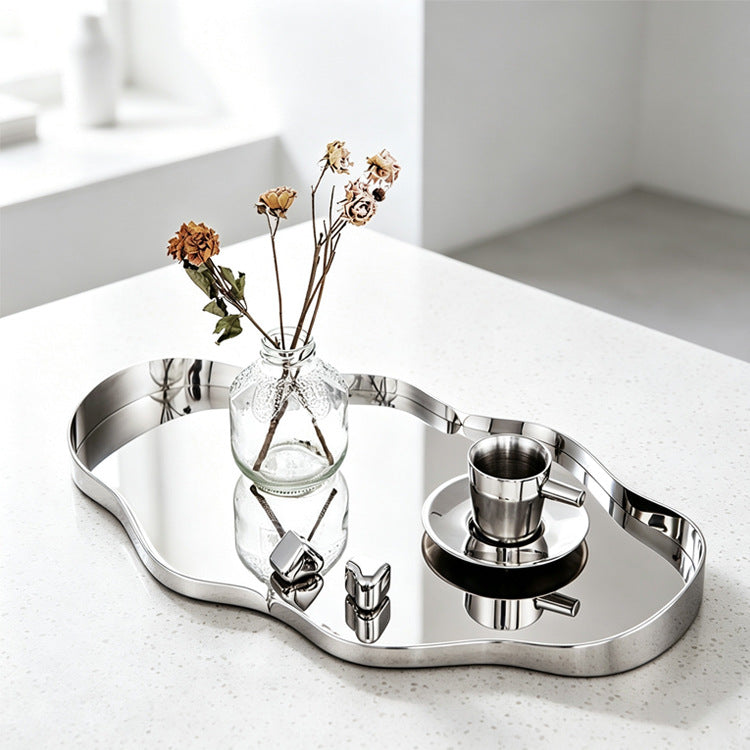 Sculptural Mirrored Decorative Serving Tray