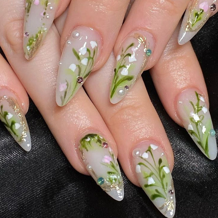 Elegant Floral Stiletto Press-On Nails Kalsten