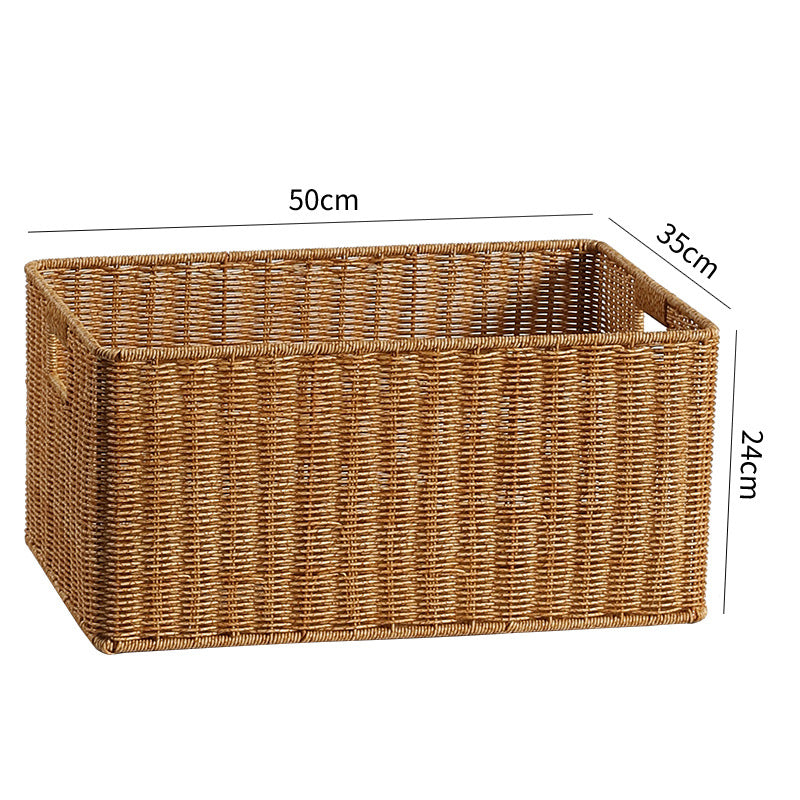 Handwoven Rectangular Storage Bin with Cutout Handles Kalsten