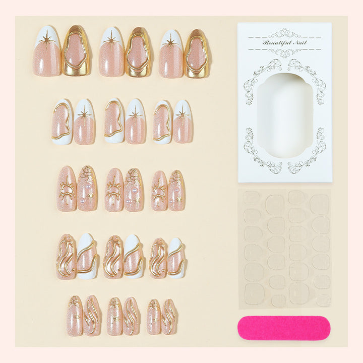 Decorative Press-On Nail Art Set with Elegant Gold Accents kalsten 1788495840