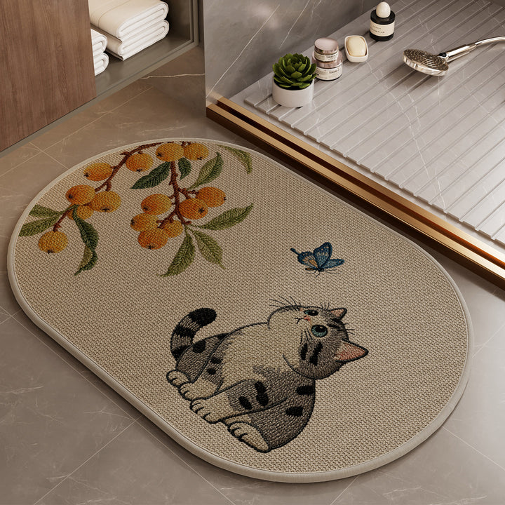 Playful Cartoon Cat-Themed Bath Mat