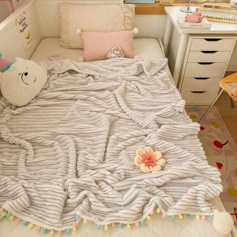 Textured Pom-Pom Throw Blanket
